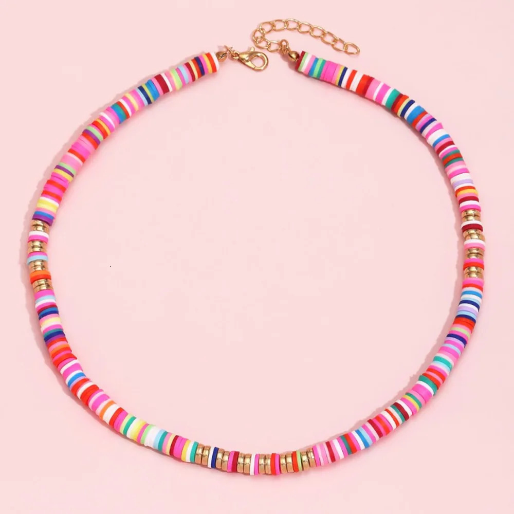 Bohemian polymer clay necklace soft ceramic necklace colorful surfing bead necklace handmade womens jewelry gift 241018