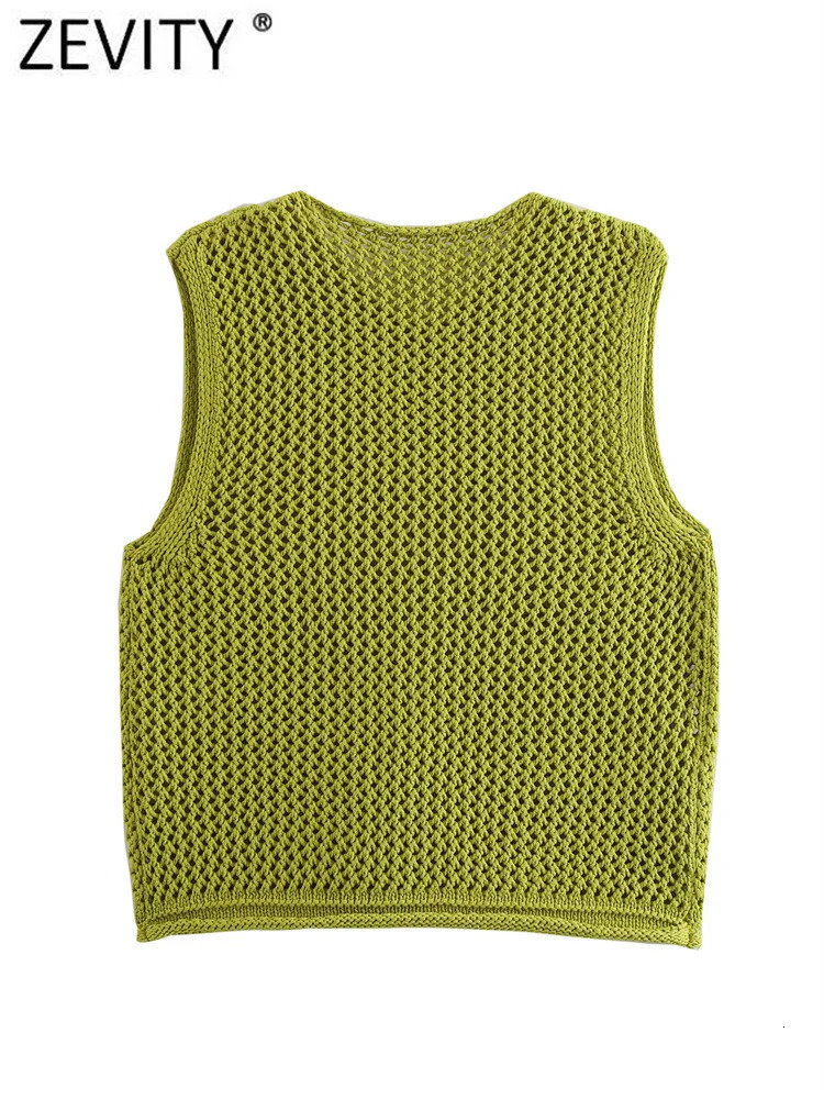 Zevity Womens Fashion Sleeveless Jacket Knitted Tank Top Womens Sweater Fashion Large Pocket Patch Button Open Top SW6265 241018