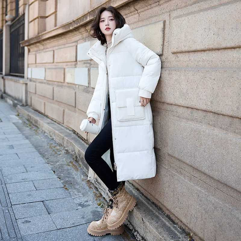 Female Hooded Cotton Down Jackets Fluff Clothing Outerwear Long Winter Maxi Long Women Coat Casual Loose Overcoat Jacket ParkaX241019