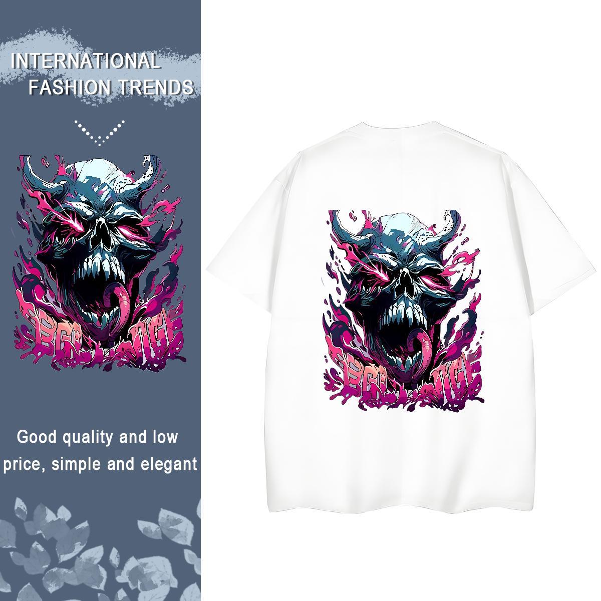 Classic Woman T Shirts 230g Pure Cotton O Neck Short Sleeves High Street Hip Hop skull Womens Tshirts Brand Anime Oversized Clothings