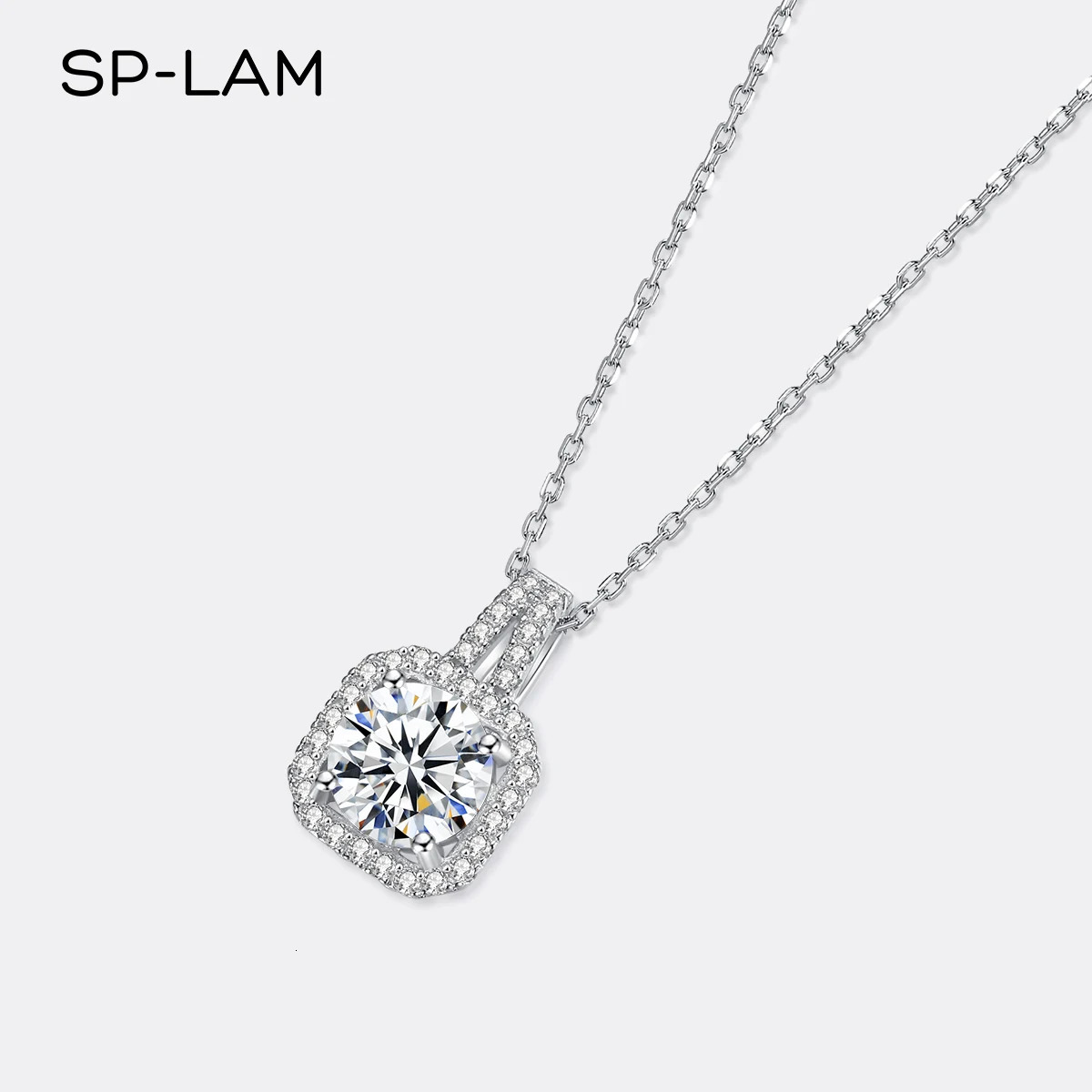 necklace with certificate 1CT cubic zirconia CZ Pave chain square pendant wedding jewelry gift 241018