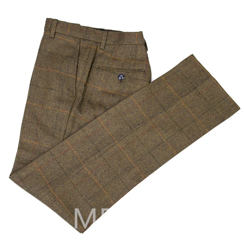 Tweed Wool Men Suits for Business Winter Vintage Notched Lapel 3 Piece Wedding Tuxedo Brown Herringbone Slim Fit Jacket with Vest Pants British Style