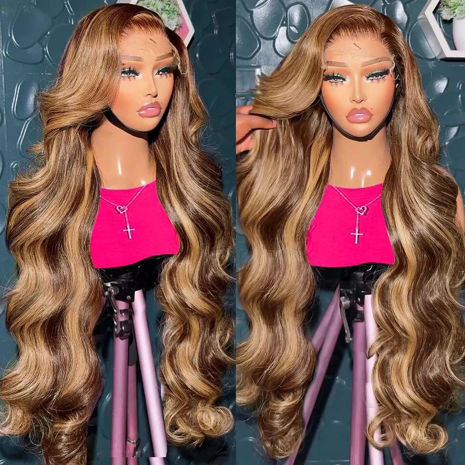 30 Inch Colored Highlight Body Wave HD Front Human Hair Wigs Ombre Blonde 200% 13x6 Transparen Lace Frontal Wig For Women