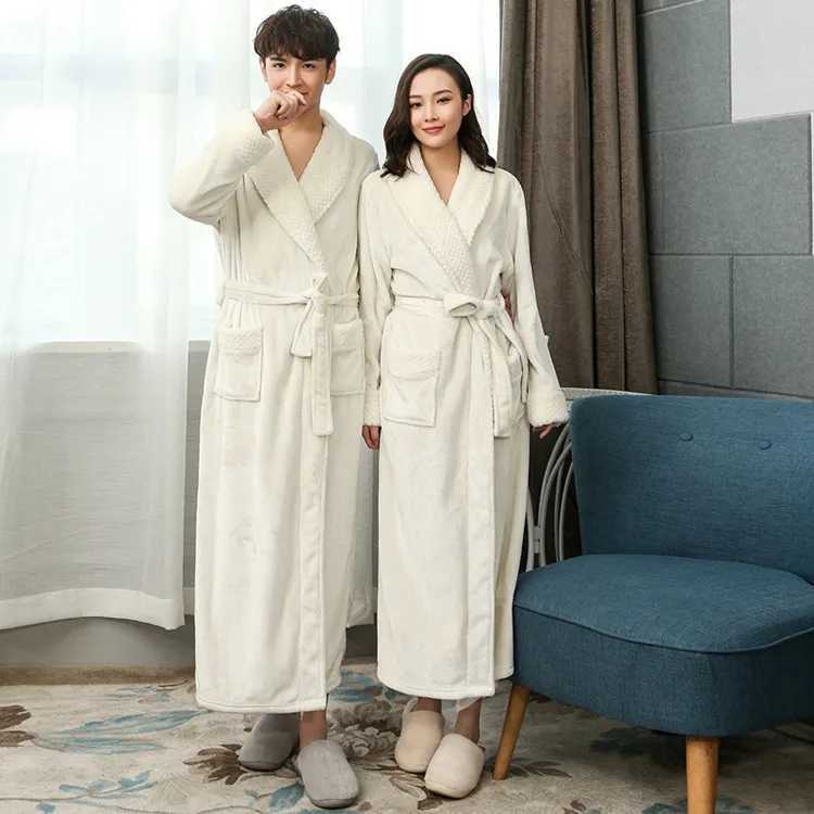 Womens Mens Winter Long Pajamas Warm Flannel Sleepwear Bathrobe Night-Robe Robe Long Sleeve Comfort Leisure WearXJ241018
