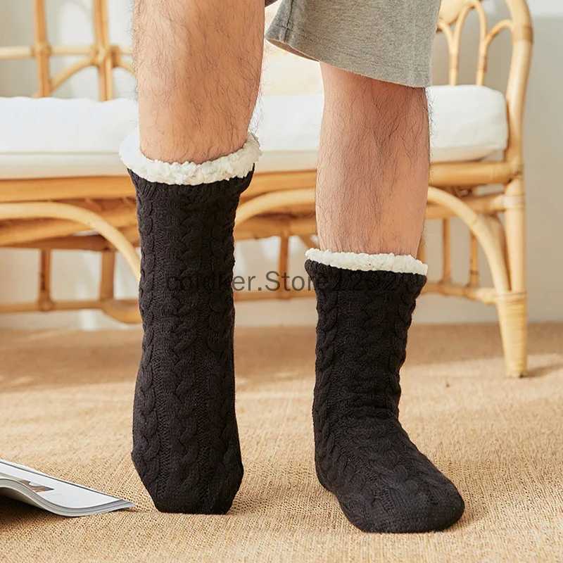 Winter Socks Mens Warm Home Soft Male Cotton Thickened Plus Velvet Sleeping Female Non Grip Floor Slippers Christmas GiftXJ241019