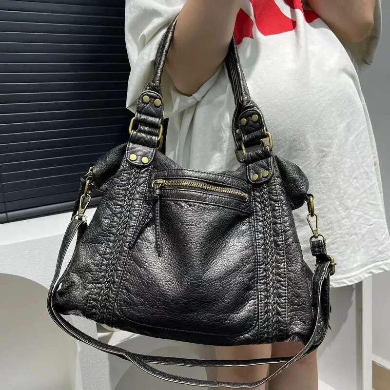 Women's Fashionable, Elegant, Retro Y2k Spicy Girl Motorcycle Bag, Large Capacity Washed Old Style Slng Shoulder Handbag