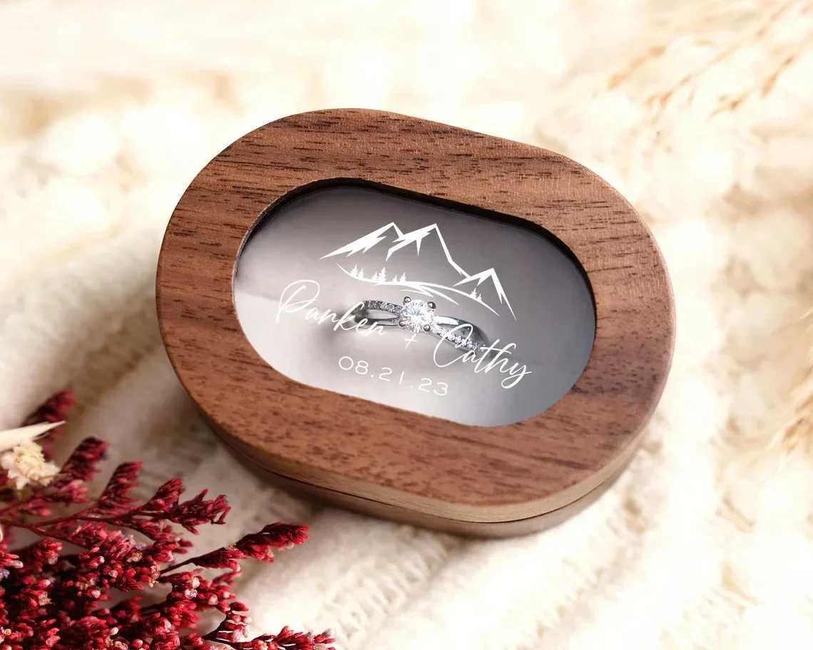 1 free customized wooden wedding ring box transparent personalized carving engagement proposal stand bride gift W241019