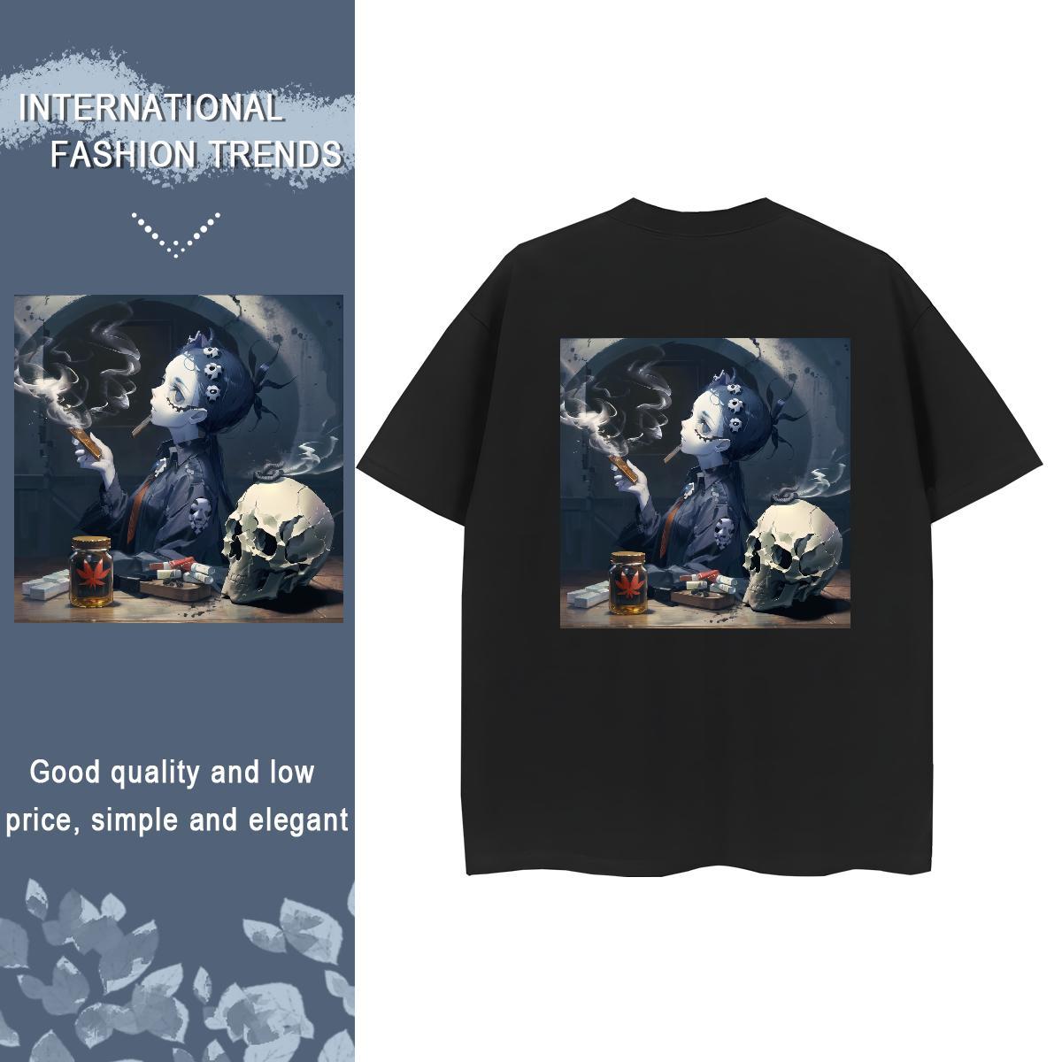 DIY T Shirt For Woman 230g Pure Cotton Comfortable Beach skull Lady T shirt High quality DIY Logo Tees