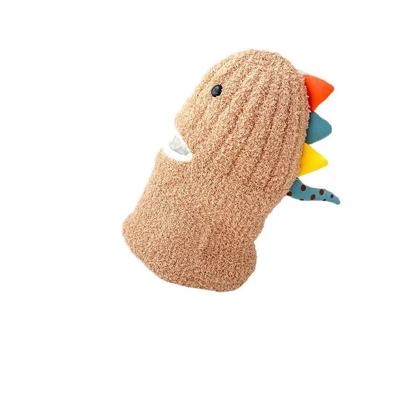 Windproof facial protection childrens hat neck scarf one-piece hat baby pull-out hat thick one-piece dinosaur 241019