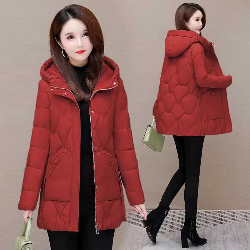Womens Cotton-Padded Coat 2024 New Winter Puffer Jacket Mid-Length Warm Down Cotton Parkas Coat Mom Outwear Casual Hooded JacketX241019