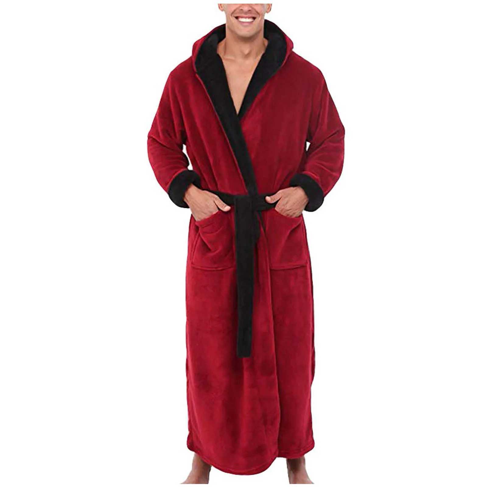 Winter Mens Bathrobe Terry Robe Flannel Super Thick Warm Dressing Gown Luxury Solid Plaid Long Robe For Man Towel #T1GXJ241018