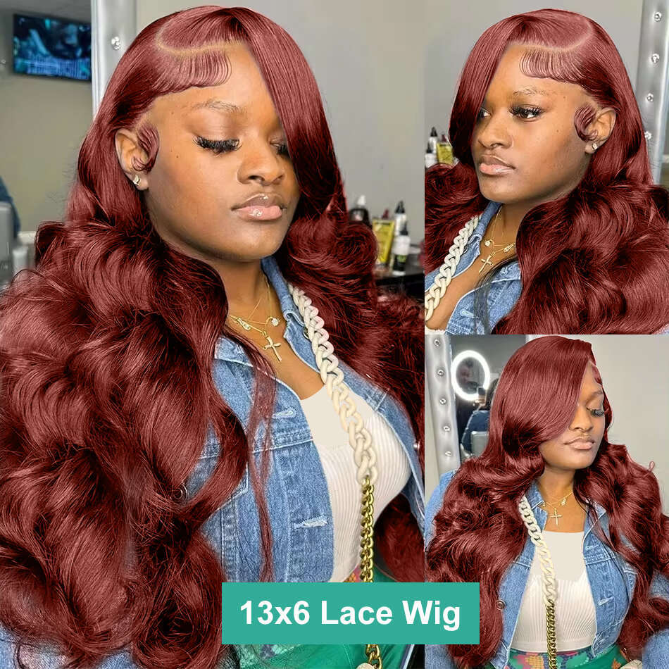 Rosabeauty 250% Density Reddish Brown Body Front Human Hair Wigs Brazilian 30 Inch Water Wave 13x6 HD Lace Frontal Wig