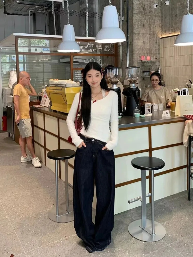 HOUZHOU Kawaii Coquette Sexy Knitted Pullovers Women Korean Style Y2k Aesthetic Lace Patchwork Solid Slim Sweater 2024 241010