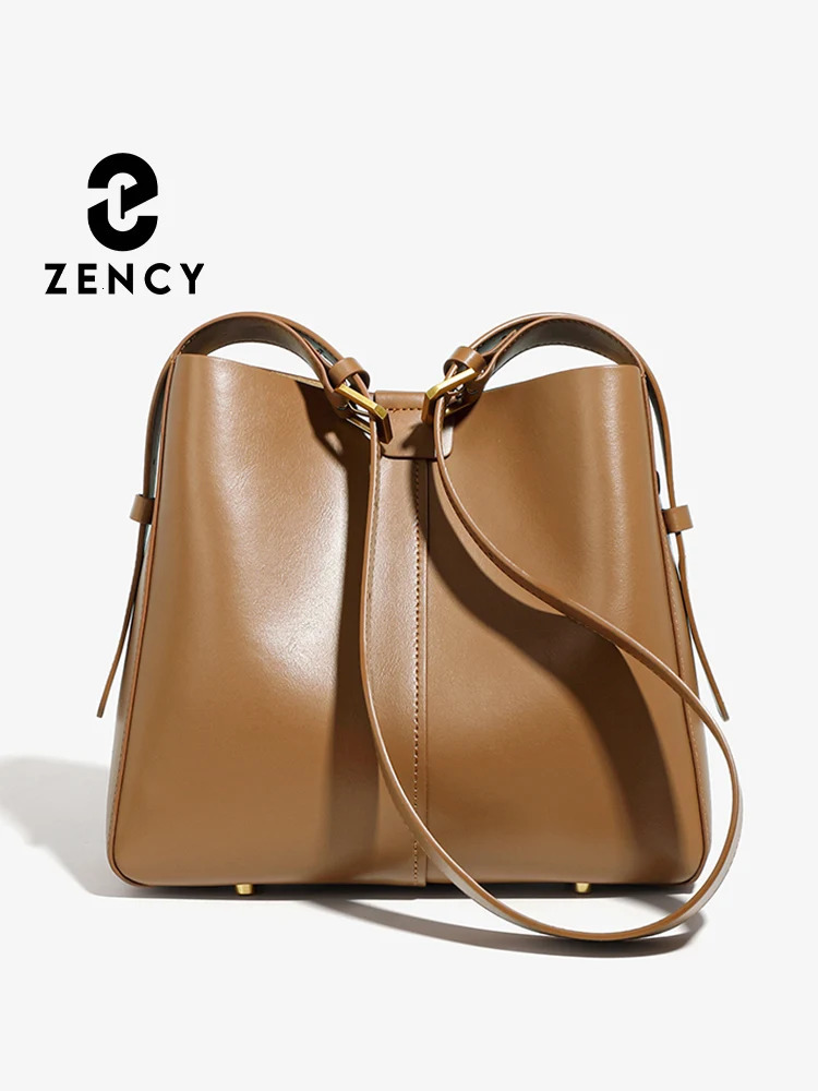 Zency Womens Split Leather Handbag er Bucket Bag Handbag 2024 Womens Shoulder Composite Bag Horizontal Shopping Bag 241018