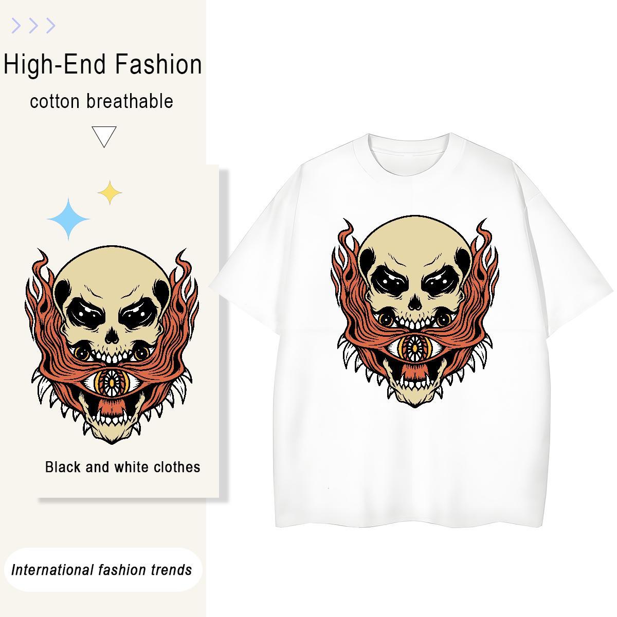 Fashion T shirt 100% Cotton 230g Crew Neck Sports Casual skull Lady T shirt Designer Nice White Plus Size Tops Shirt