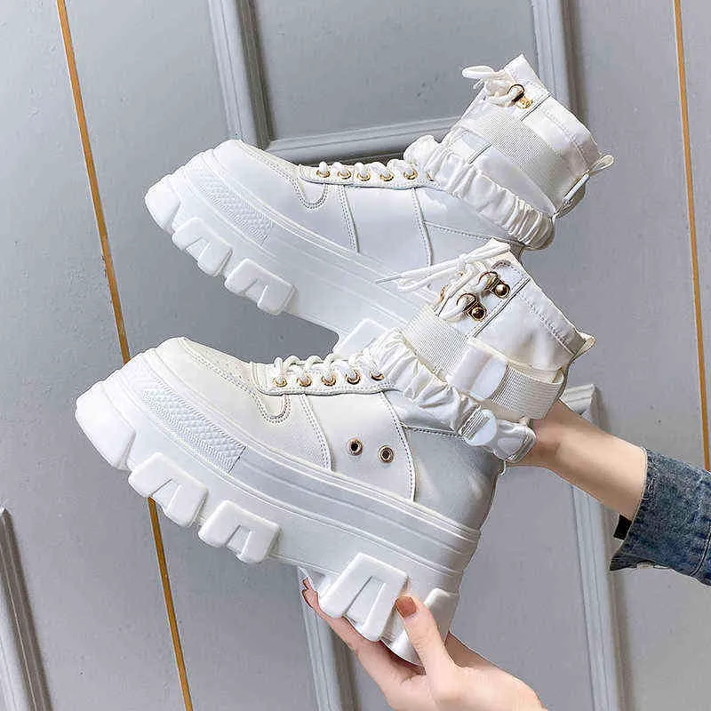 Rimocy Green Punk Chunky Platform Motorcycle Boot Autumn Winter Gothic Shoes Woman Designer Boot Thick Bottom Lace Up Ankle Botas Mujer 211105