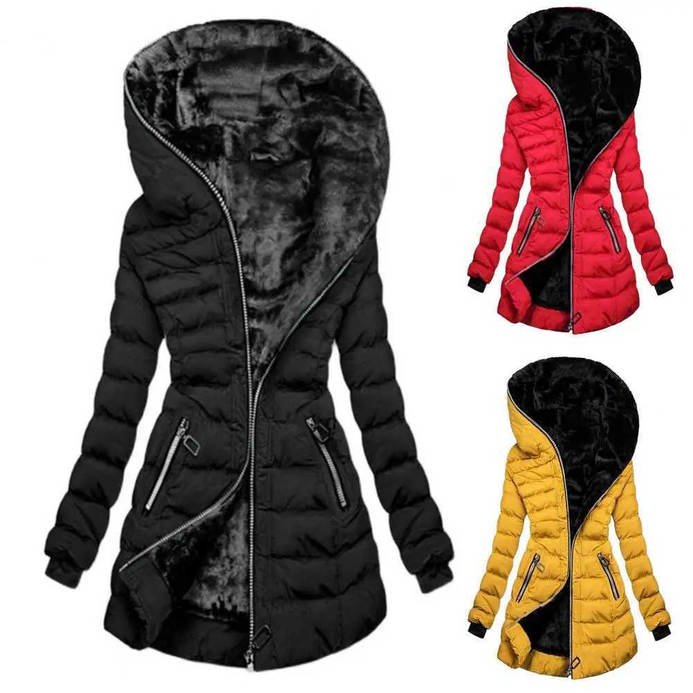 Fabulous Winter Coat Solid Color Zipper Closure Wear-resistant Hooded Quilted Women OvercoatX241019