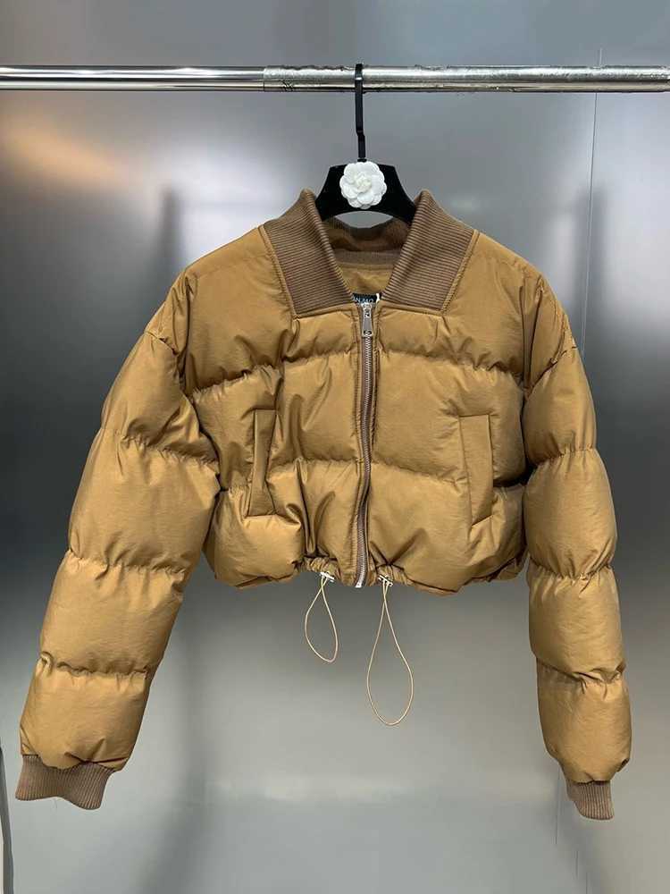 Women's Down Parkas DEAT Fashion Simple Solid Color Pocket Drawstring Cotton Mat Jacket Womens Loose Long Sleve Short Coat 2023 Winter 11P01680 Y