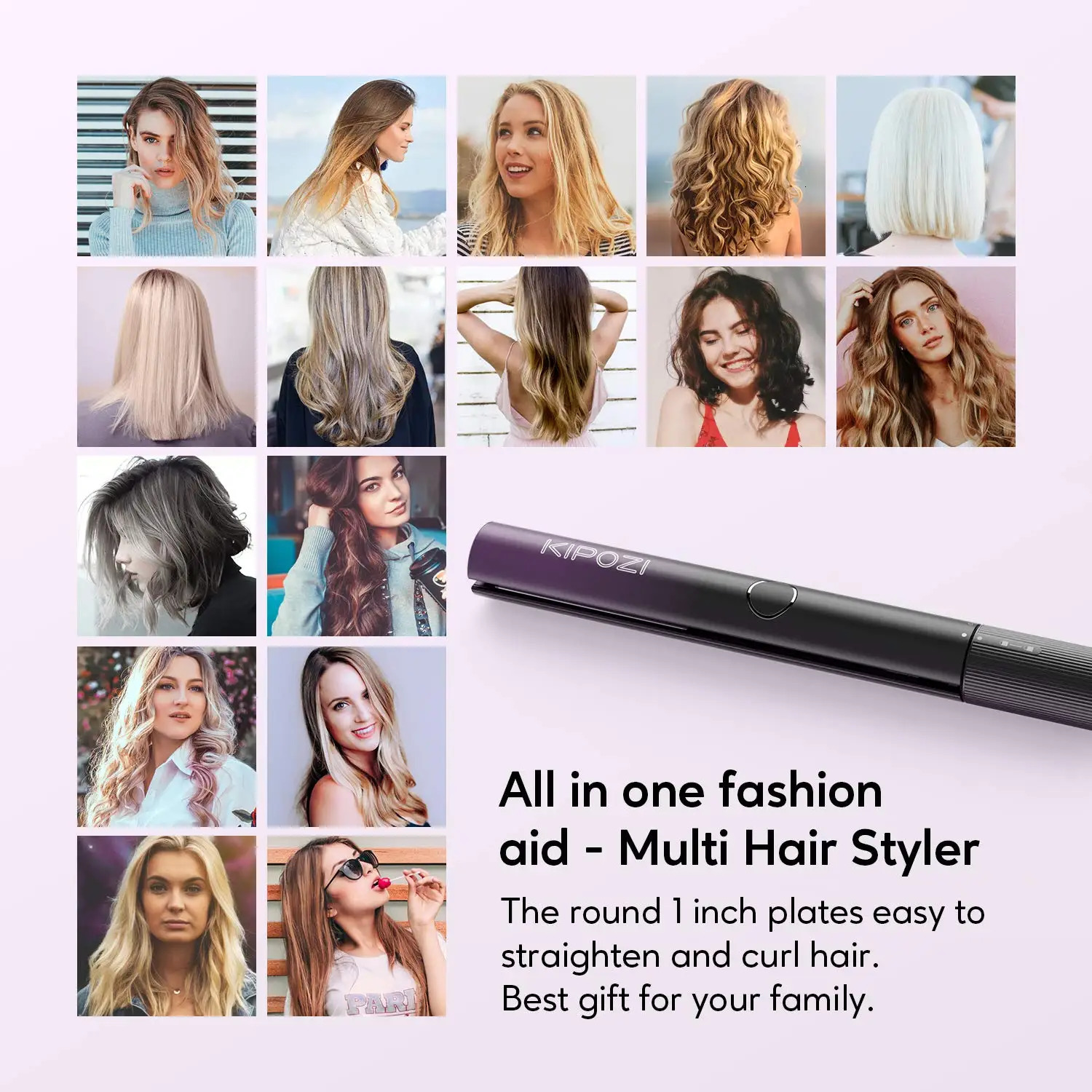 KIPOZI professional hair straightener 2-in-1 flat iron curling iron instant heating flat iron strip digital LCD display 241018