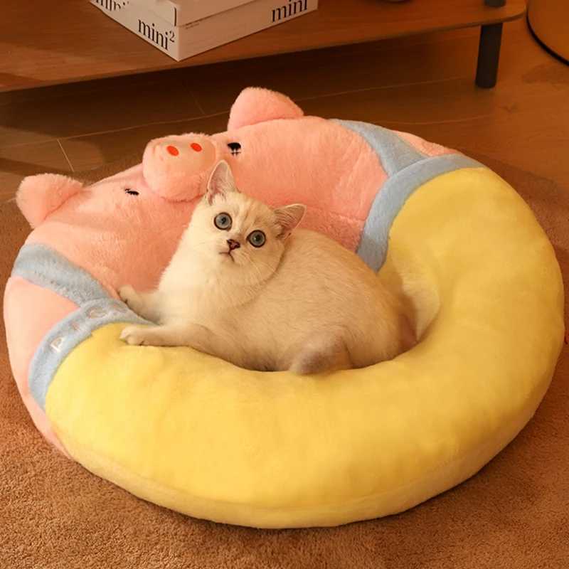 Beds Furniture Four Seasons Pink Pig shaped House Round Bed Donut Cat Dog Basket Animal Sleep Sofa Pet Supplies H241019