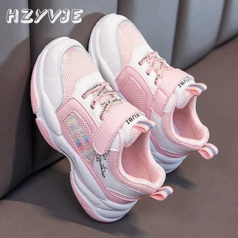 Athletic Outdoor Girls spring mesh upper breathable sports shoes 2024 new dents sports running shoes for children aged 3-12 outdoor casual shoes H2410