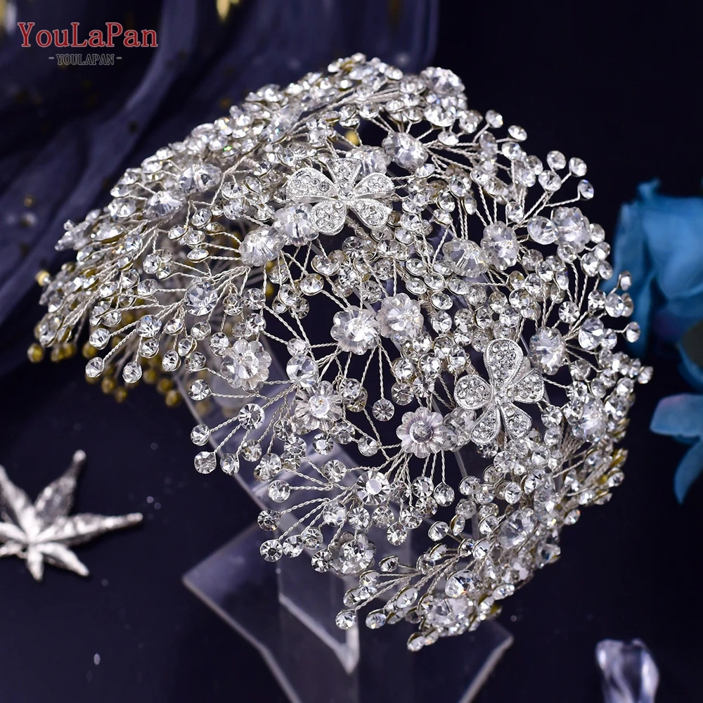 YouLaPan Luxury Diamond Bridal Headpiece with Earrings Set Bridal Headpiece Crystal Wedding Crown Headband Hair Accessories HP240 241018
