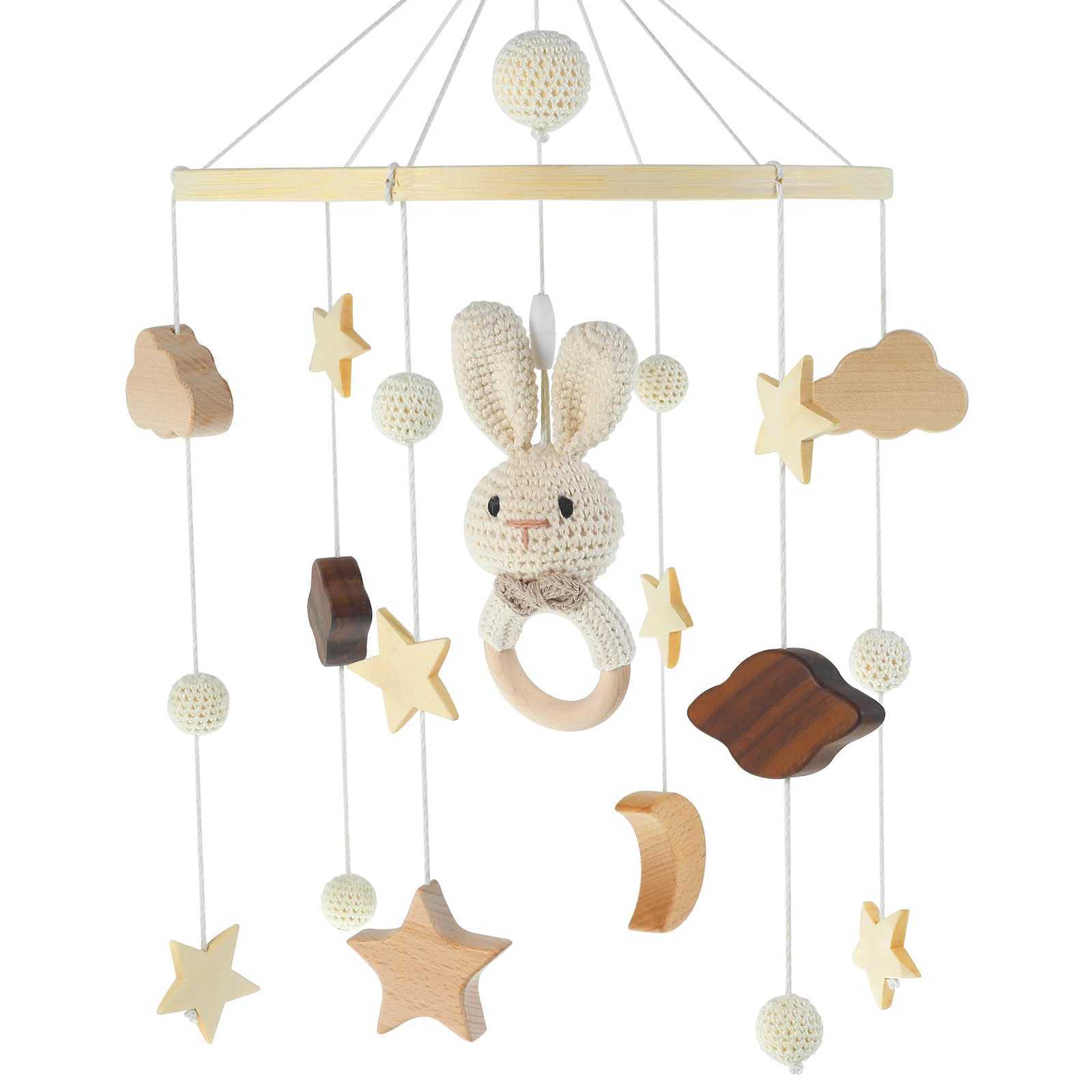 New baby crib baby crib hanging wooden baby crib bell cute rabbit animal wooden crochet mobile baby toy bed pendant W240815