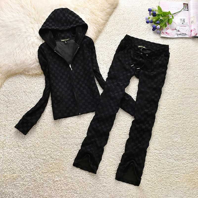 Women's Two Piece Pants Juiyc Cometure Velvet Tracksuit 100% Cotton Womens Hooded Sweatshirt Solid Color Casual Sports Suit + Women Straight Pant