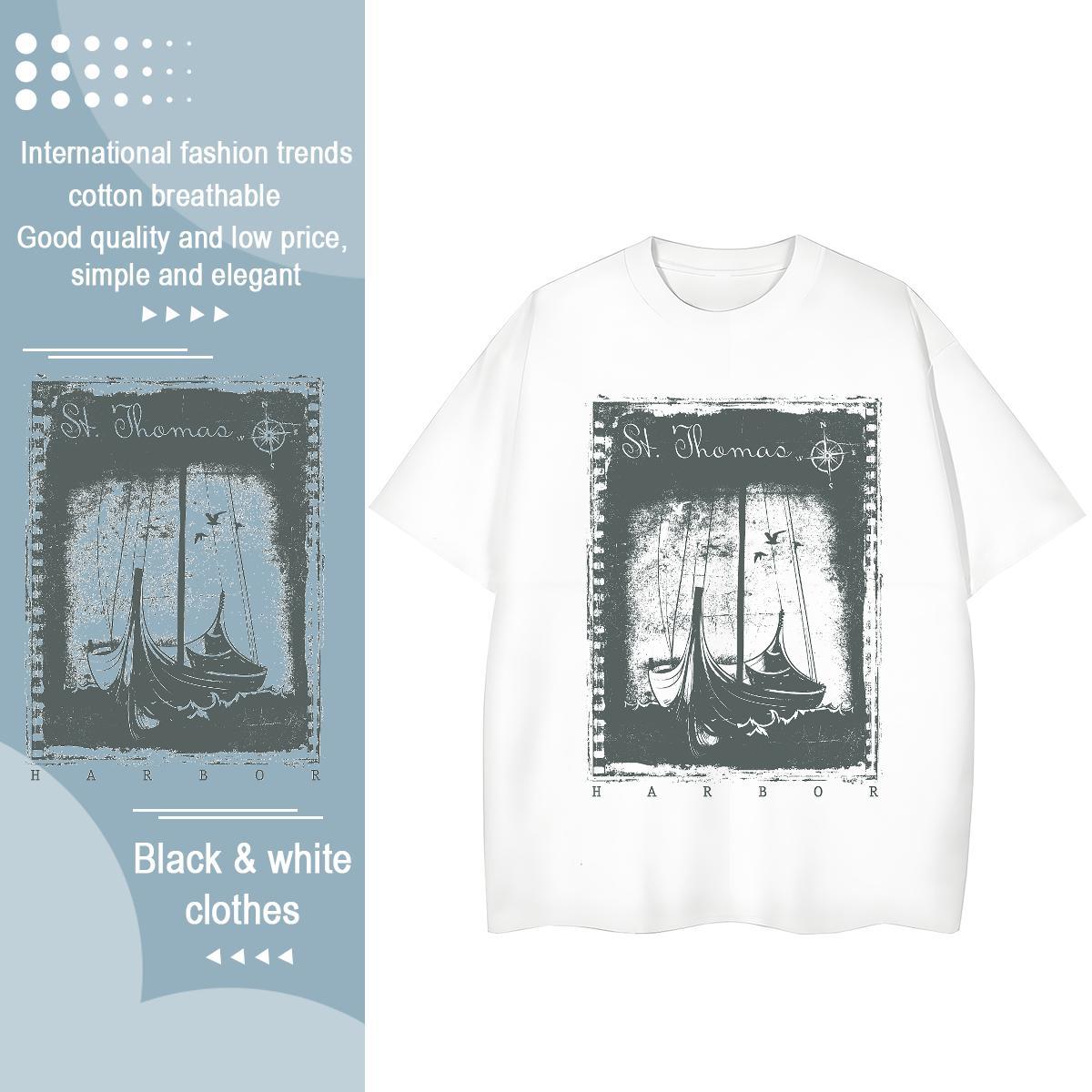 2024 T Shirts Women 230g Pure Cotton Breathable Short Sleeve Casual black and white Womens Tshirts Lady Custom Cartoon Tee Shirt