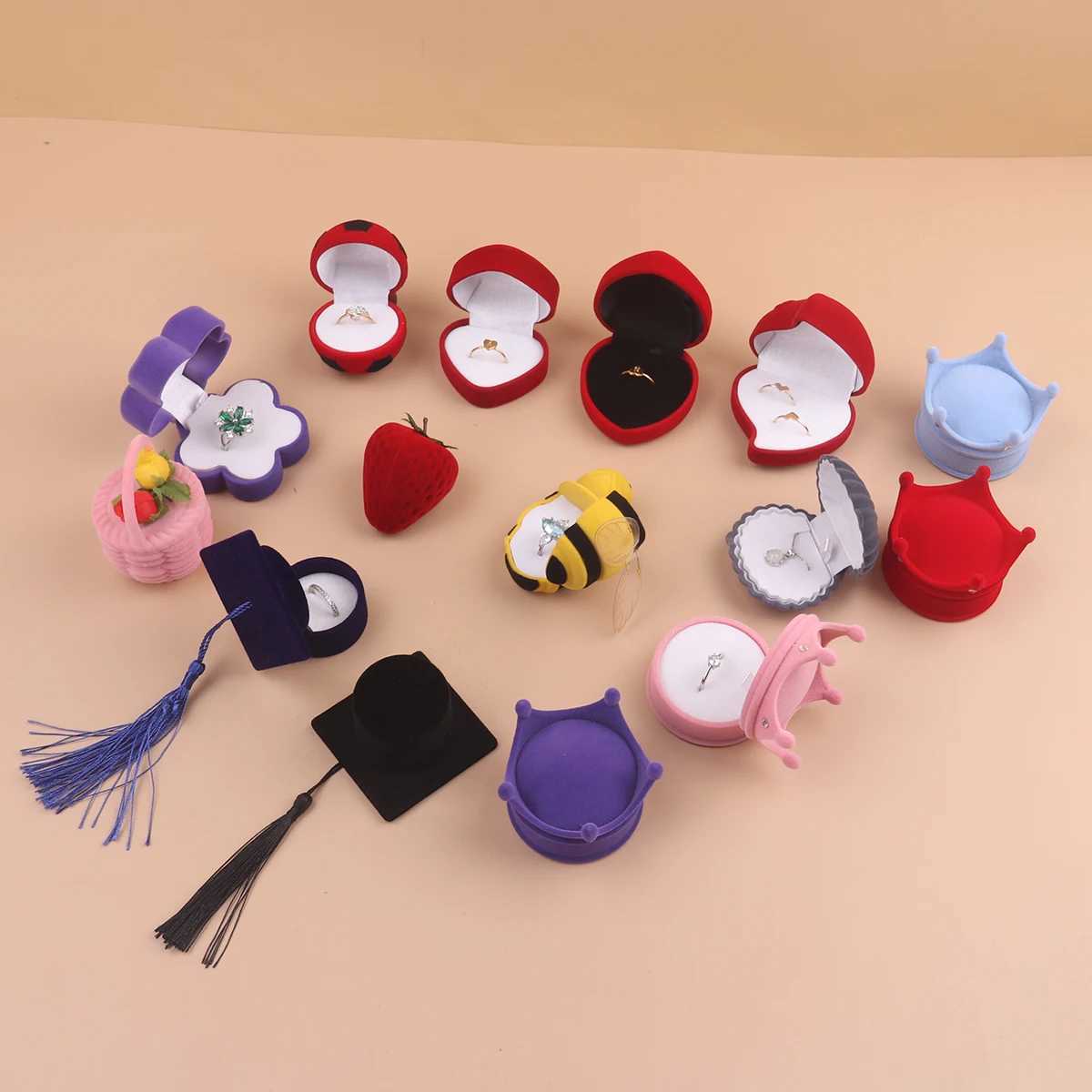 1 Velvet Bead Box Organizer Cute Animal Wedding Ring Box Fruit Storage Box Earrings Necklace Display Packaging Gift W241019