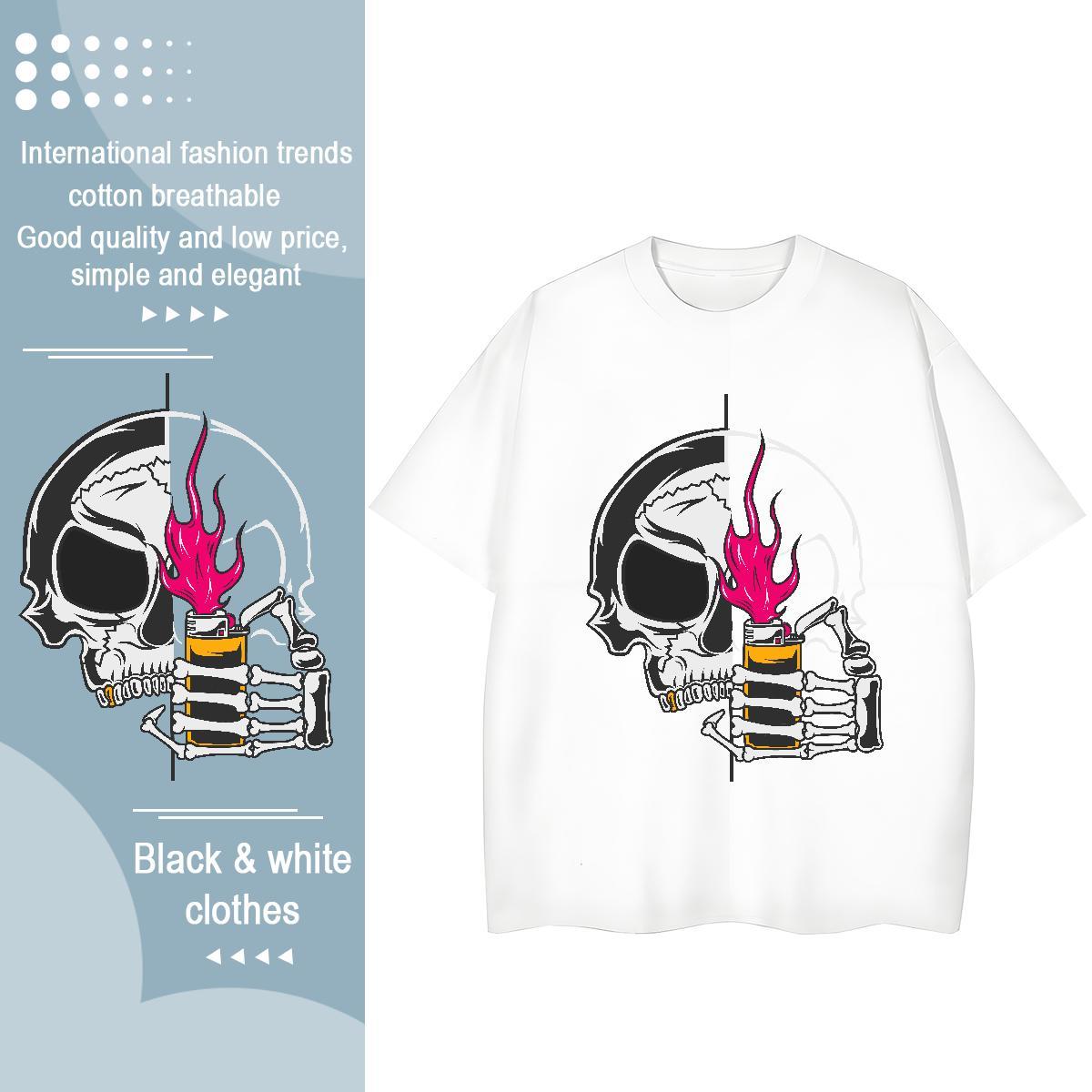2024 Womens T Shirts 230g Pure Cotton Crew Neck Sports Street Wear skull Couples T Shirts Brand DIY Anime Printed Clothes