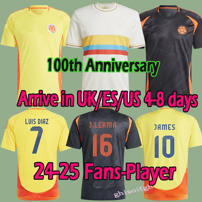 24 25 Colombia Centenary Soccer Jerseys 100 years anniversary 24 25 james L.DIAZ J.LERMA Copa America Home away men Football shirt uniform fans player version