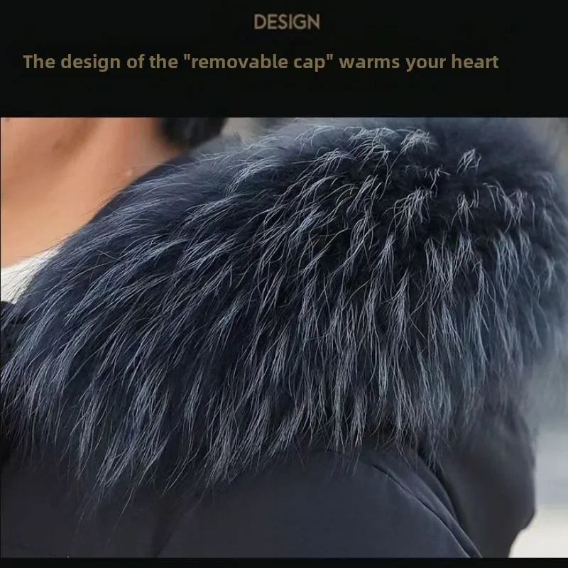 Mens winter jacket hoodie raccoon fur collar style fashionable young white duck thick warm long student jacket 241018