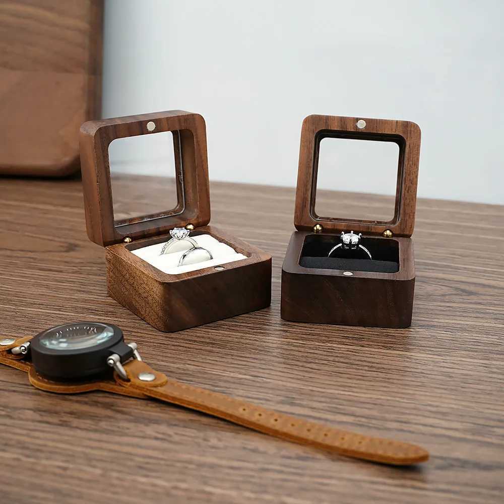 Black walnut solid ring box single double ring box earring box cufflink box vintage wooden ring box exquisite gift box W241019