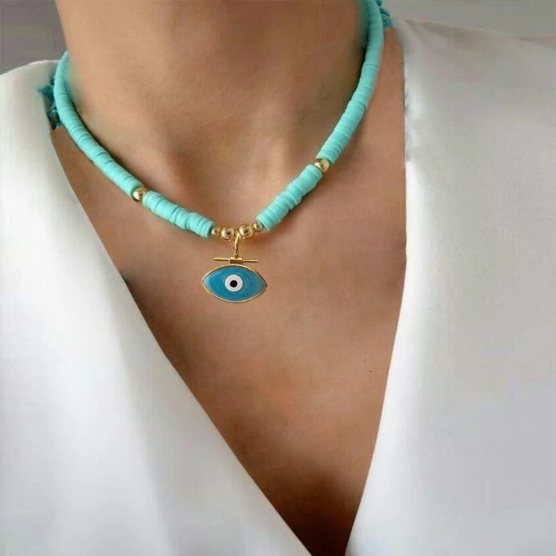 natural turquoise stainless steel pendant handmade necklace suitable for womens polymer clay accessories summer birthday gift 241018