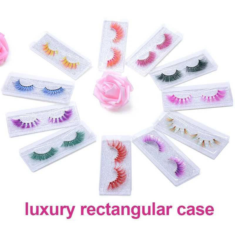3D 5D Real Mink Strip Fake Colored Eyelashes Pink Green Purple Red Faux Lashes Colorful Rainbow Lashes for Cosplay HalloweenXJ241019
