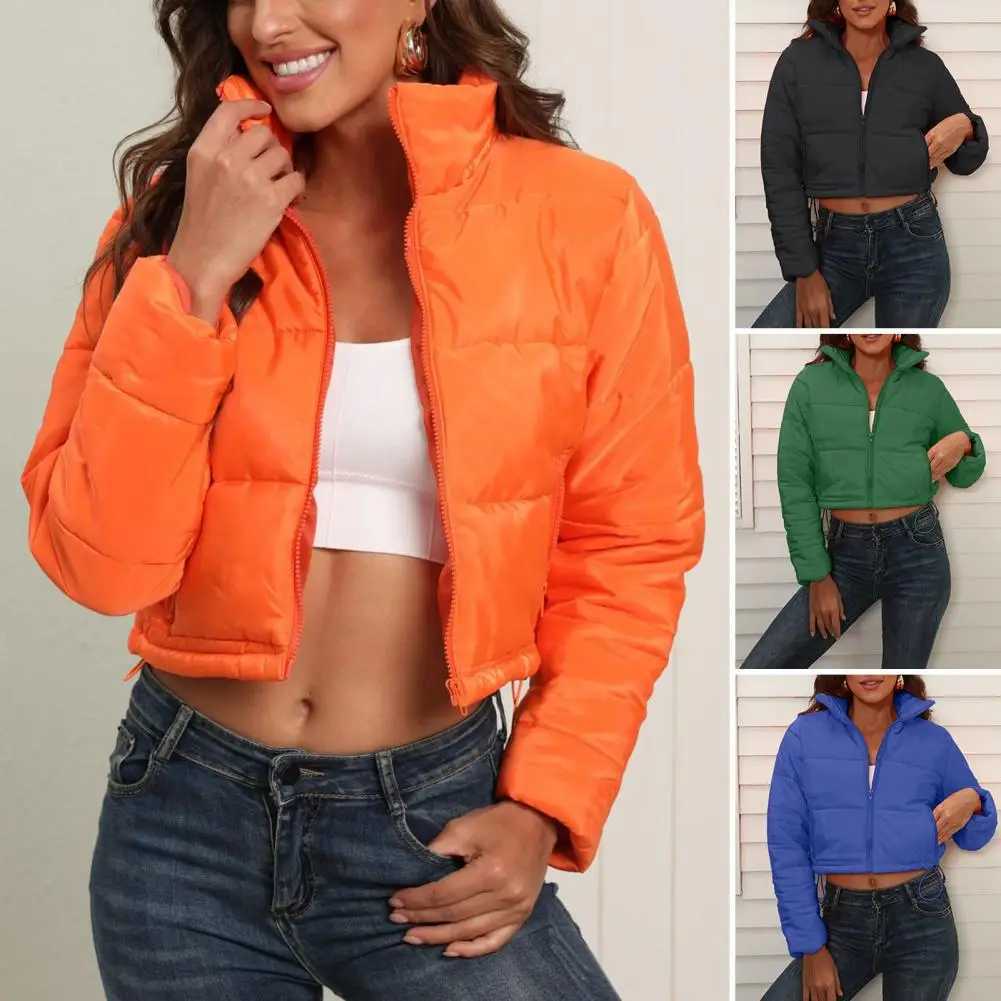 Women's Down Parkas Winter jacket stand up collar zipper solid color long Slve padding Kp warm thick cardigan outdoor casual winter jacket Y24101