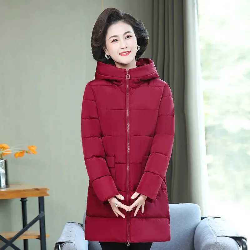 Fashion Mother Outcoat Long Down Cotton Jacket Winter New Middle-Aged Elderly Padded Jacket With Thick Padded Coat With HoodedX241019
