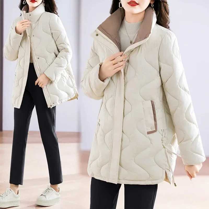 2023 Winter New Women Parkas Mid Length Standing Collar Down Cotton Overcoat Female Casual Thick Warm Windproof Jackets LadiesX241019
