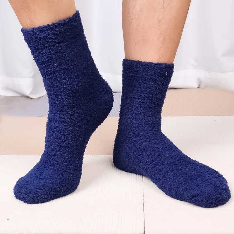 Thicken Thermal Socks Men Winter Warm Coral Velvet Fleece Fluffy Socks Harajuku Solid Color Loose Sleep Floor Terry Fuzzy SockXJ241019