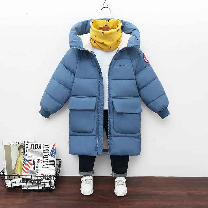 Winter Teen Boys Jacket Long Style Solid Color Thick Keep Warm Hooded Windbreaker For 310 Years Kids Down Cotton Outwear 241018