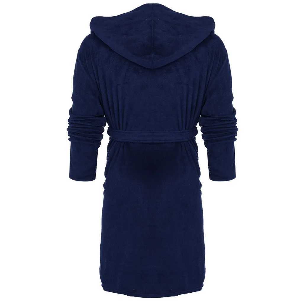 Men Casual Bathrobe 2021 Autumn Winter Solid Hooded Bathrobe Towel Soft Gown Midi Robe Nightgown Male Loose Home WearXJ241018
