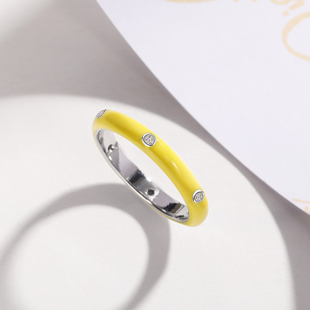 Ring enamel oil drop rainbow color single stone ring women's minimalist zircon ring candy color diamond ring exquisite gift