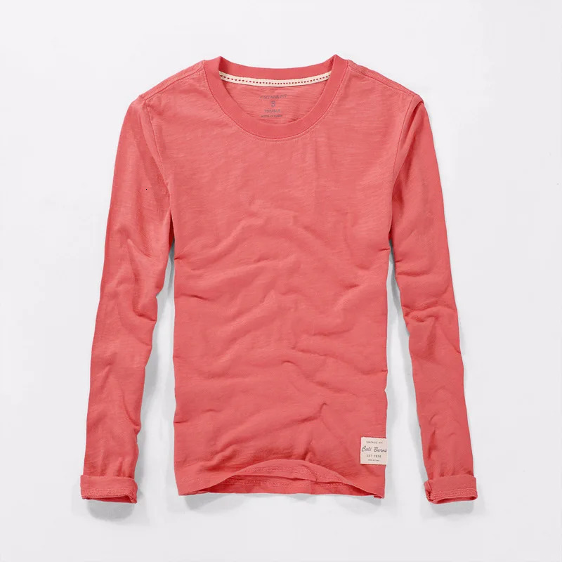 Yellow casual mens long sleeved T-shirt 100% pure cotton top O-neck slim fit fashionable classic T-shirt summer thin T-shirt 241018