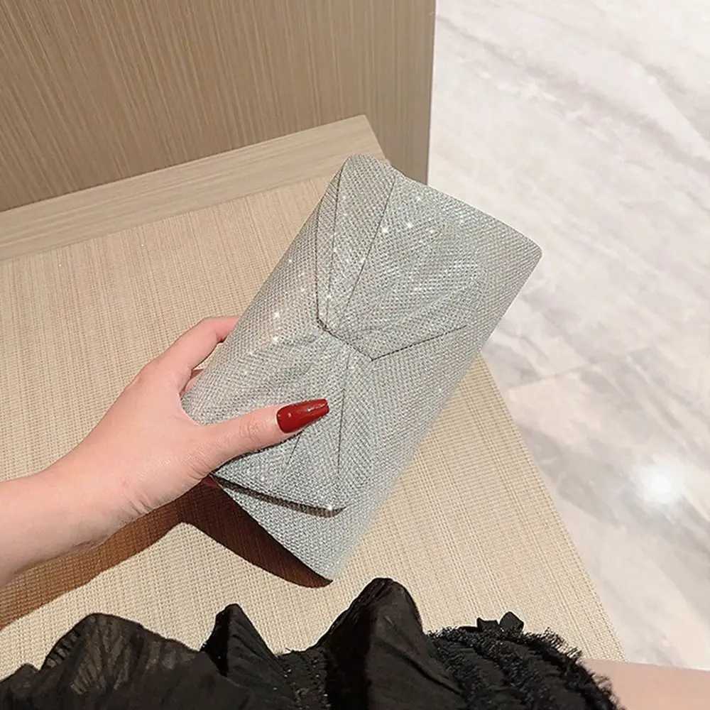 Fashion luxury sequin clutch evening bag flash banquet handbag womens chain shoulder bag silver dinner bag wedding party Y241019