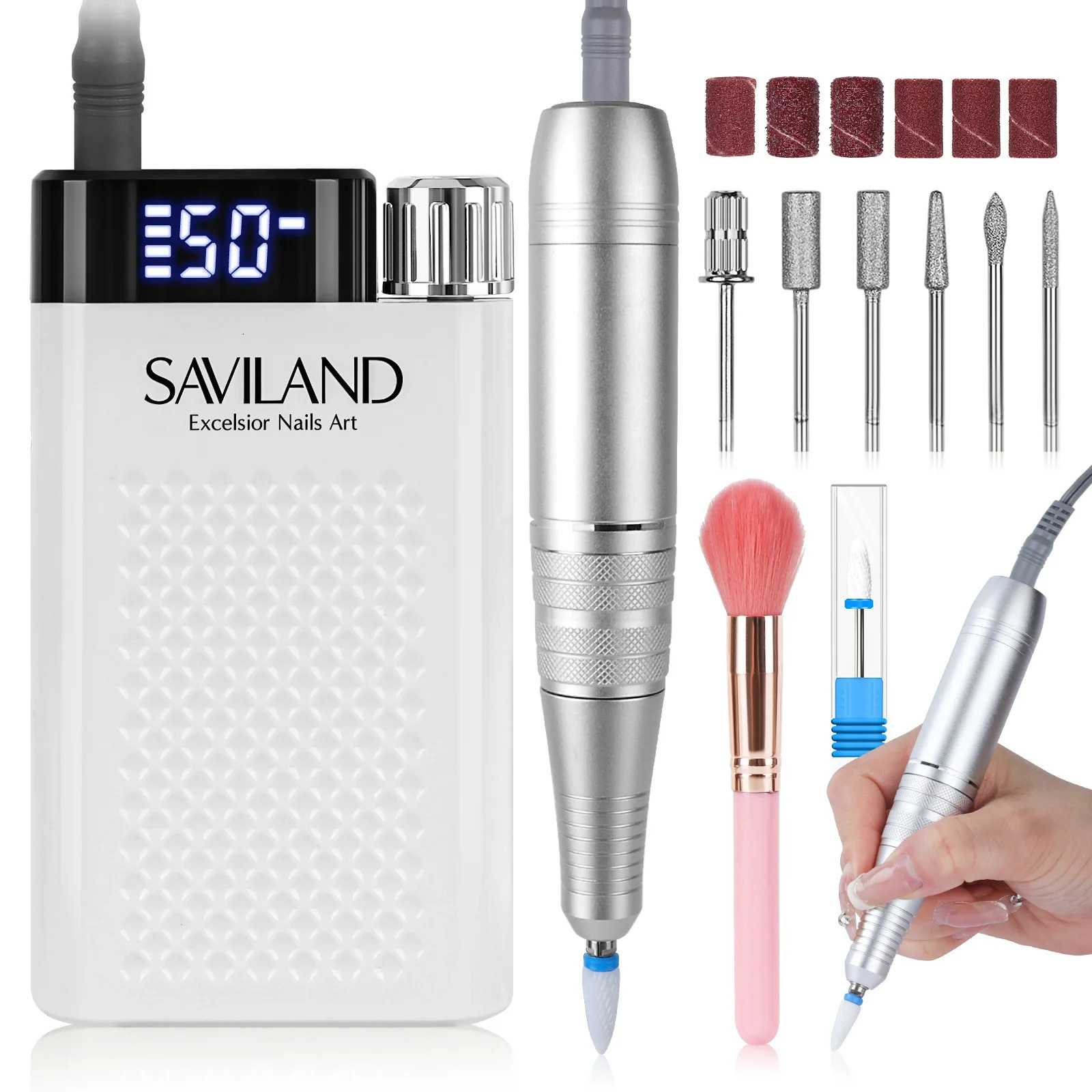 SAVILAND 50000RPM electric nail drill kit with drill bit drill bit nail file buffer dust brush acrylic nails for faster removal 241007