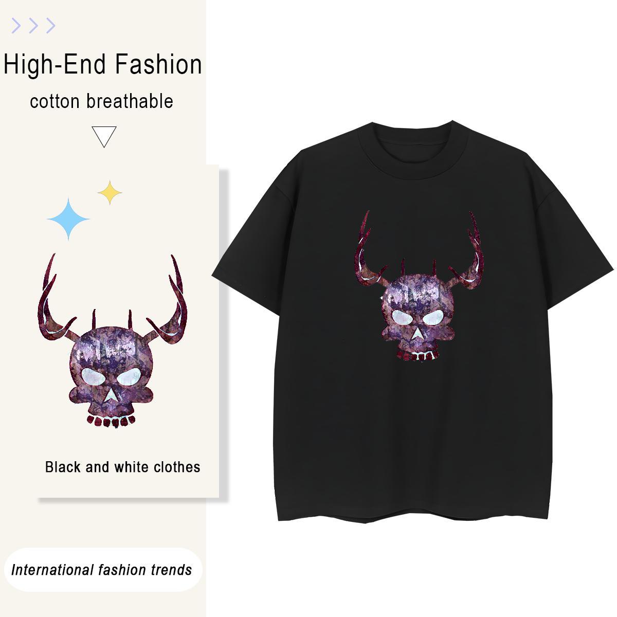 2024 Casual Womens T Shirts 100% Cotton 230g Breathable Crew Neck Home Outdoor skull Womens Tshirts Wholesale Anime Print Tops