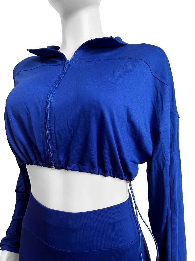 Women's Two Piece Pants 2024 Autumn Womens Trend Solid 2-piece Track Suit Zipper Long Sleeve Drag Jacket Crop Top+Leg Pants Jogging Set Y241019NQ