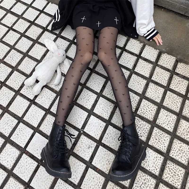 Socks Hosiery JK Girls Cute Polka Dot Heart Bow Seamless Tights Print Stockings Sexy Women Fishnet Hosiery Cosplay Lolita White Thin Pantyhose Y240833