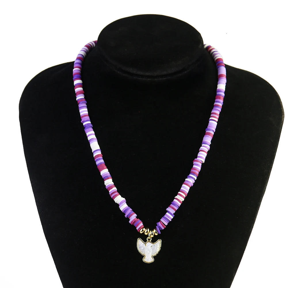 Real Shell Eagle Pendant Necklace Mother of Pearl Bird Charm Mop Purple Polymer Clay Chain Womens Party Jewelry Gift 241018